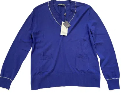 Alashan Cashmere Women's Whip Stitch Long Sleeve V Neck Sweater In Montauk In Blue