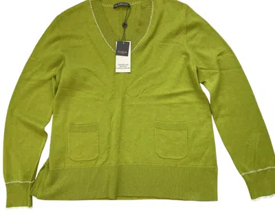 Alashan Cashmere Women's Whip Stitch V Neck Sweater In Chartreuse In Green