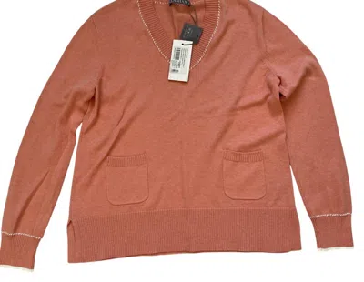 Alashan Cashmere Women's Whip Stitch V Neck Sweater In Creamsicle In Brown