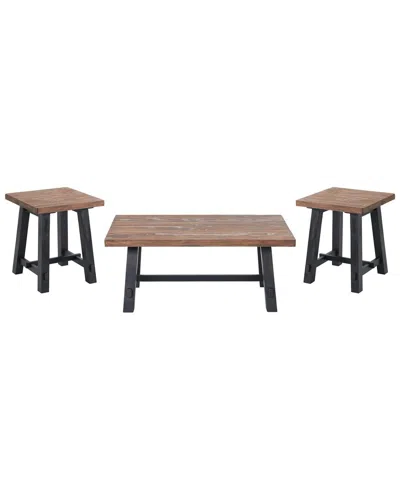 Alaterre Adam 3pc Solid Wood Living Room Set With 42in Coffee Table & Two Side Tables
