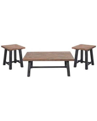 Alaterre Adam 3pc Solid Wood Living Room Set With 48in Coffee Table & Two Side Tables