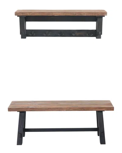 Alaterre Adam 42in Solid Wood Hook With Shelf & Bench Set
