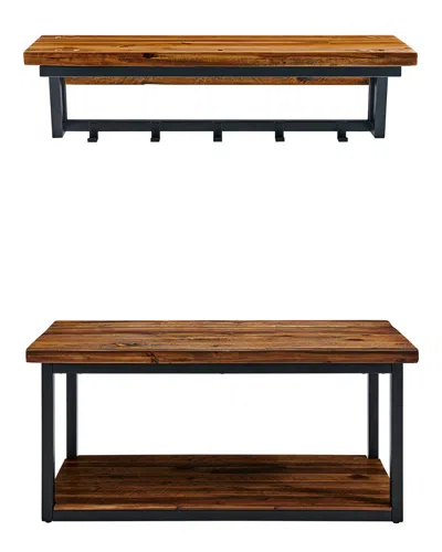 Alaterre Claremont 40in Rustic Wood Coat Hook And Bench Set In Brown