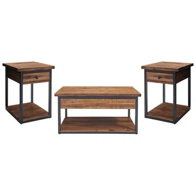 Alaterre Claremont Rustic Solid Wood Metal Coffee Table And End Tables In Black
