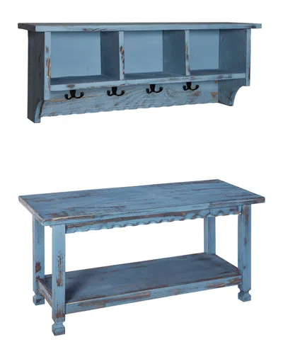 Alaterre Country Cottage Coat Hooks And Bench Set In Blue