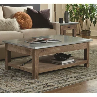 Alaterre Crockett 48"w Industrial Rustic Solid Wood Frame Rectangular Coffee Table With Storage In Brown