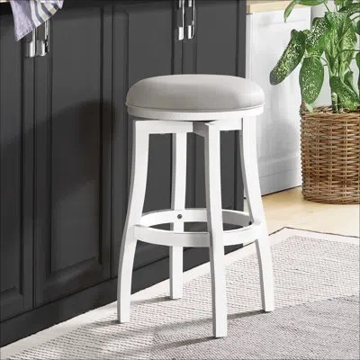 Alaterre Ellie 21" Wide Solid Rubber Wood Frame Linen Fabric Counter Height Round Swivel Stool In Gray
