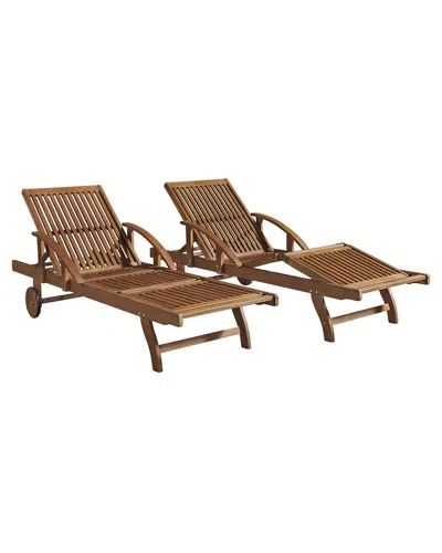 Alaterre Furniture Caspian Eucalyptus Wood Outdoor Lounge Chair With Arms & Adjustable Leg Rest In Natural