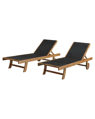 Alaterre Furniture Caspian Eucalyptus Wood Outdoor Lounge Chair With Mesh Seating In Natural
