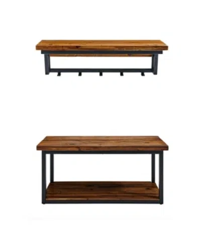 Alaterre Furniture Claremont Rustic Wood Coat Hook And Bench Set In Brown