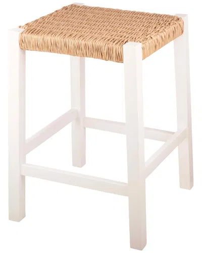 Alaterre Furniture Newport 24in Wood Counter Height Stool With Handcrafted  Woven Rope Seat In White