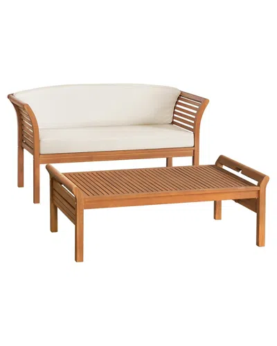 Alaterre Furniture Stamford Eucalyptus Wood Outdoor Bench With Coffee Table In Brown