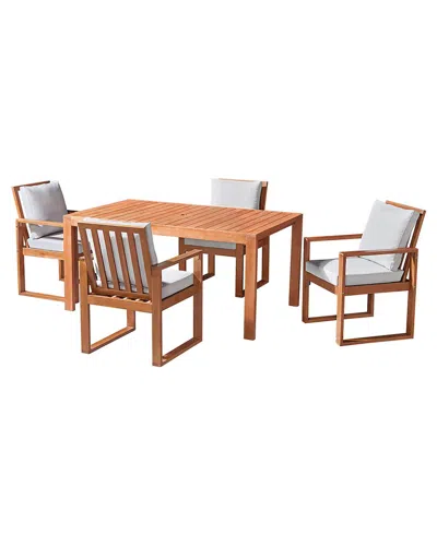 Alaterre Furniture Weston Eucalyptus Wood Outdoor Dining Table With 4 Dining Chairs In Brown