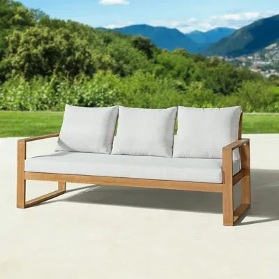 Alaterre Grafton Eucalyptus 3-seat Outdoor Bench With Gray Cushions In Cream