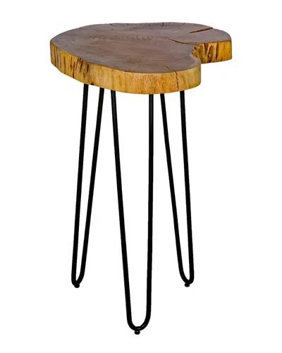 Alaterre Hairpin Natural Live Edge Wood With Metal 20in Round End Table In Black