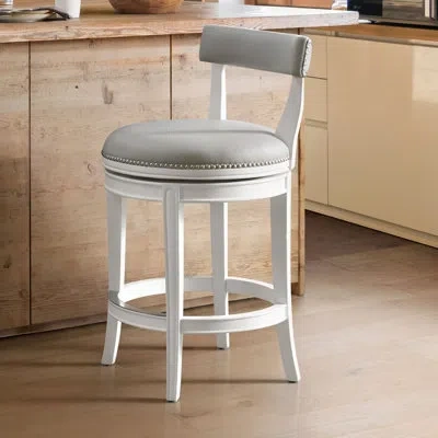 Alaterre Hanover Solid Rubber Wood Swivel Counter And Bar Stool In White