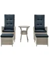 Alaterre Haven All-weather Wicker Set Of Two Outdoor Recliners With Ottomans And Round Glass Top Accent Table