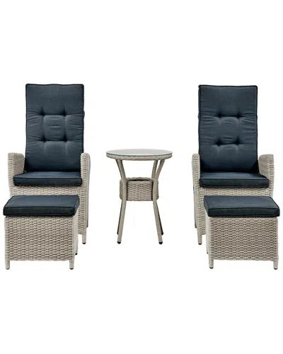 Alaterre Haven All-weather Wicker Set Of Two Outdoor Recliners With Ottomans And Round Glass Top Accent Table