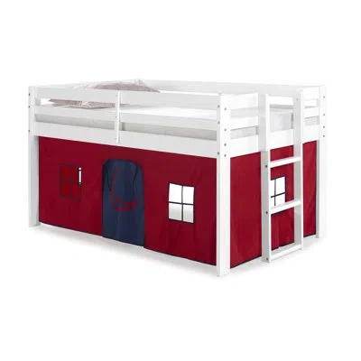 Alaterre Jasper Twin Junior Loft Bed, Frame And Red/blue Bottom Playhouse Tent In White