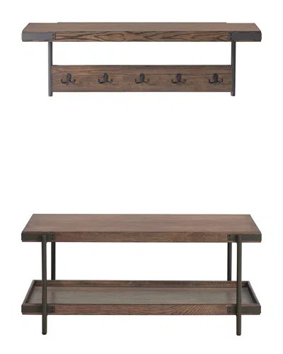Alaterre Kyra 42in Oak & Metal Coat Hook With Shelf & Bench Set