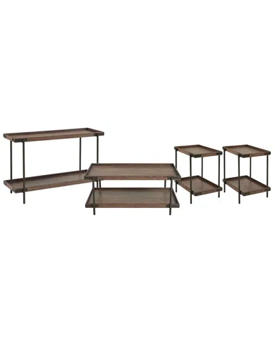 ALATERRE ALATERRE KYRA 4PC OAK & METAL LIVING ROOM SET WITH 42IN COFFEE TABLE, TWO SIDE TABLES & SOFA/TV CONS