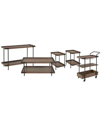 Alaterre Kyra 5pc Oak & Metal Living Room Set With 42in Coffee Table, Two Side Tables, Sofa/tv Conso
