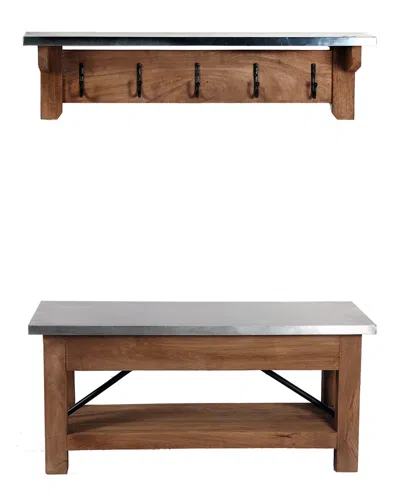 Alaterre Millwork 40in Wood And Zinc Metal Bench With Coat Hook Shelf In Brown