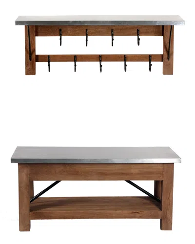 Alaterre Millwork 40in Wood And Zinc Metal Bench With Open Coat Hook Shelf In Blue