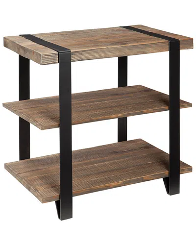 Alaterre Modesto Metal Strap And Reclaimed Wood End Table With Shelf In Brown