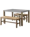 Alaterre Newport 4pc Wood Dining Set With Table, Two Stools & Bench