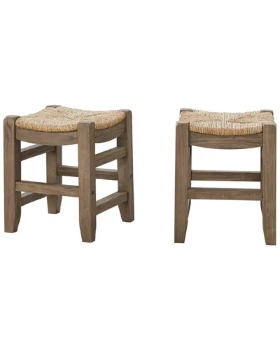 Alaterre Newport Set Of Two 18inh Wood Stools With Rush Seats In Brown