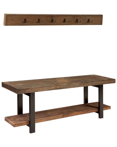 Alaterre Pomona 48in Metal And Wood Storage Coat Hook With Bench In Brown