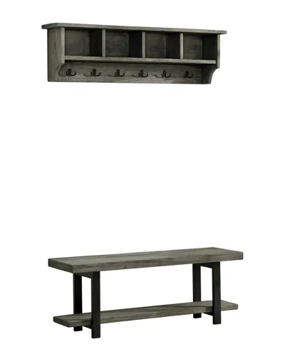 Alaterre Pomona 48in Metal And Wood Wall Coat Hook With Bench In Gray