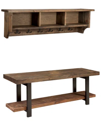 Alaterre Pomona 48in Metal And Wood Wall Coat Hook With Bench