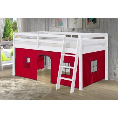 Alaterre Roxy Twin Wood Junior Loft Bed With Tent In Red