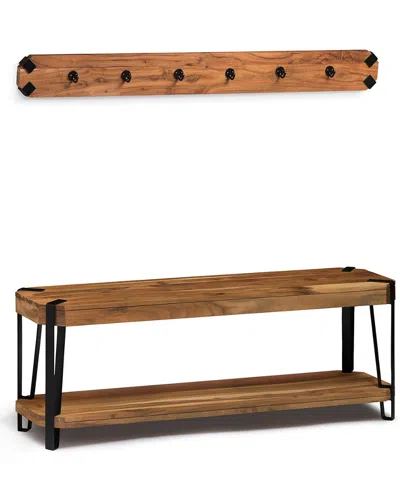 Alaterre Ryegate Natural Live Edge 48in Bench With Coat Hook Set
