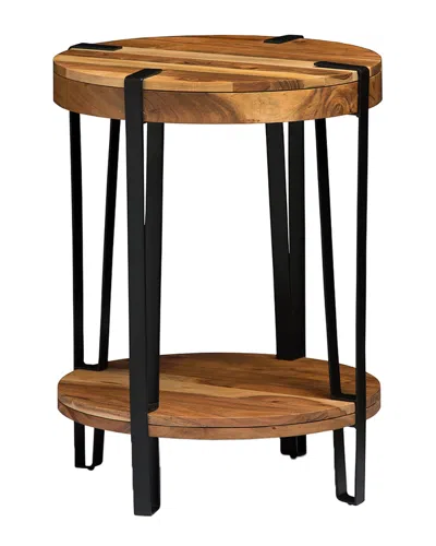 Alaterre Ryegate Natural Live Edge Solid Wood With Metal Round End Table In Brown