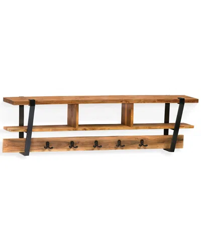 Alaterre Ryegate Solid Wood With Metal Coat Hooks With Storage In Brown