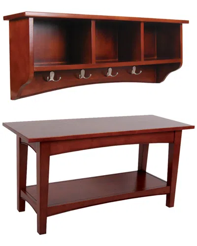 Alaterre Shaker Cottage Storage Coat Hook With Bench Set In Brown
