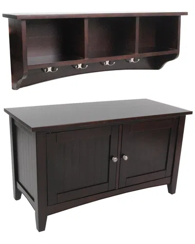 Alaterre Shaker Cottage Storage Coat Hook With Cabinet Bench Set In Brown