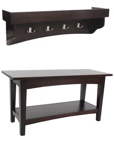 Alaterre Shaker Cottage Tray Shelf Coat Hook With Bench In Brown