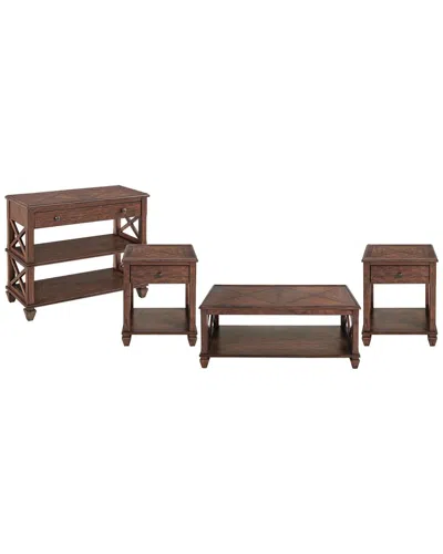 Alaterre Stockbridge 4pc Wood Living Room Set With 45in Coffee Table In Brown