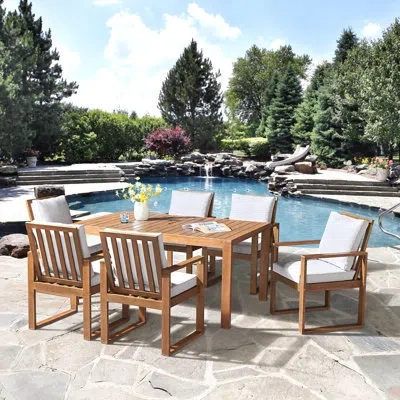 Alaterre Weston Outdoor Set Solid Eucalyptus Wood, Chairs With Cushions And Dining Table In Brown