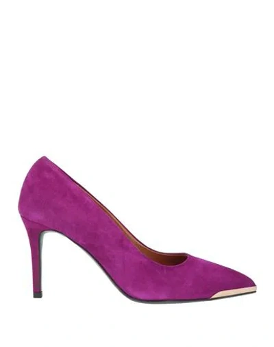Albano Woman Pumps Purple Size 9 Leather In Animal Print