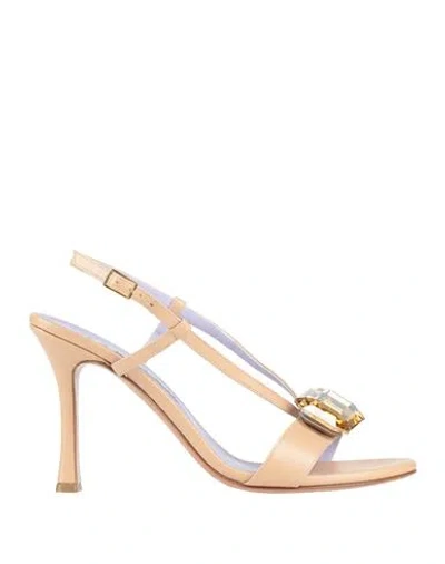 Albano Woman Sandals Beige Size 6 Textile Fibers In Nude