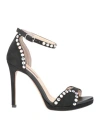 Albano Woman Sandals Black Size 8 Textile Fibers, Swarovski Crystal In Black