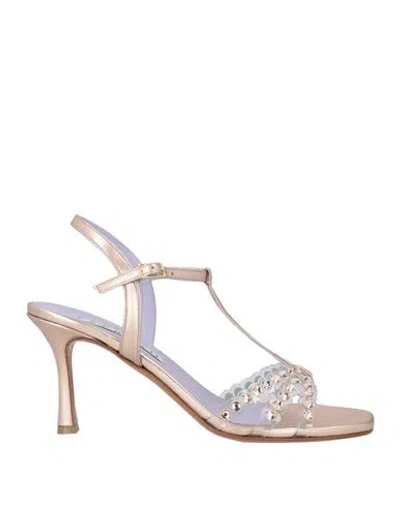 Albano Woman Sandals Rose Gold Size 10 Leather, Pvc - Polyvinyl Chloride