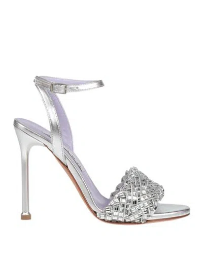 Albano Woman Sandals Silver Size 10 Textile Fibers In Gray