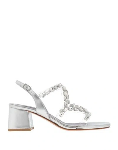 Albano Woman Sandals Silver Size 11 Textile Fibers, Pvc - Polyvinyl Chloride