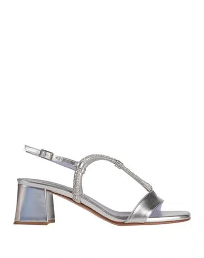 Albano Woman Sandals Silver Size 7 Textile Fibers In Metallic